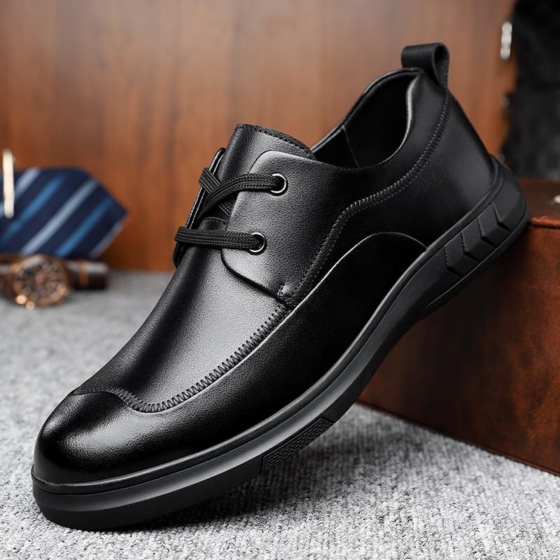 Men's Leather Lace Up Chunky Platform Dress Oxfords Non-Slip Soft Bottom Casual Shoes for Daily Walking Business Shoes4