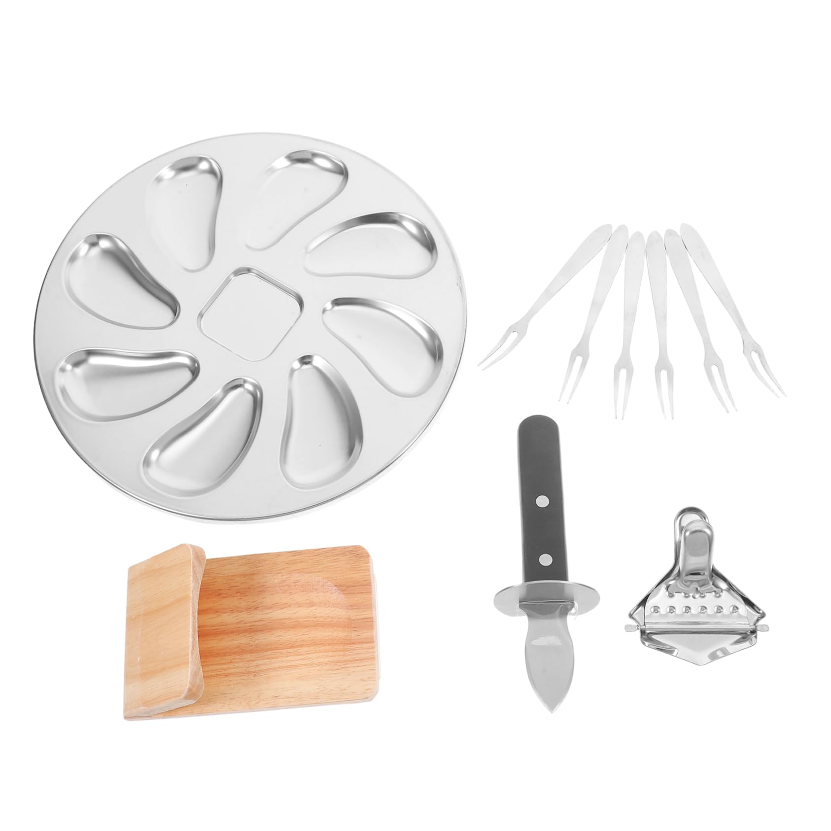 10 Pièces Doutils INOX pour Huîtres avec Fourchettes Pince à et Plateau de Service Kit Pratique pour Préparation de Fruits de Mer à et Restauration