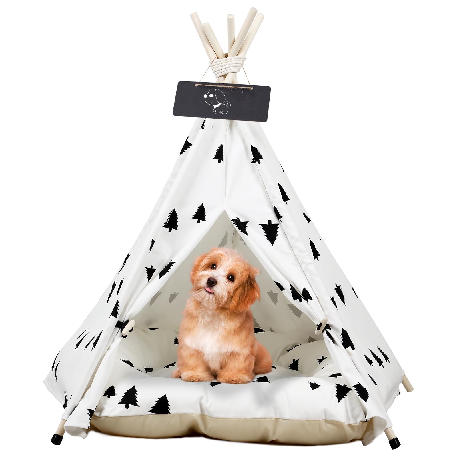 Tienda Tipi para Mascotas, Tipi para Mascotas con Almohada Desmontable y Lavable Plegablee, Caseta para Perros Caseta para Perros con Pizarra, 50X50X60CM