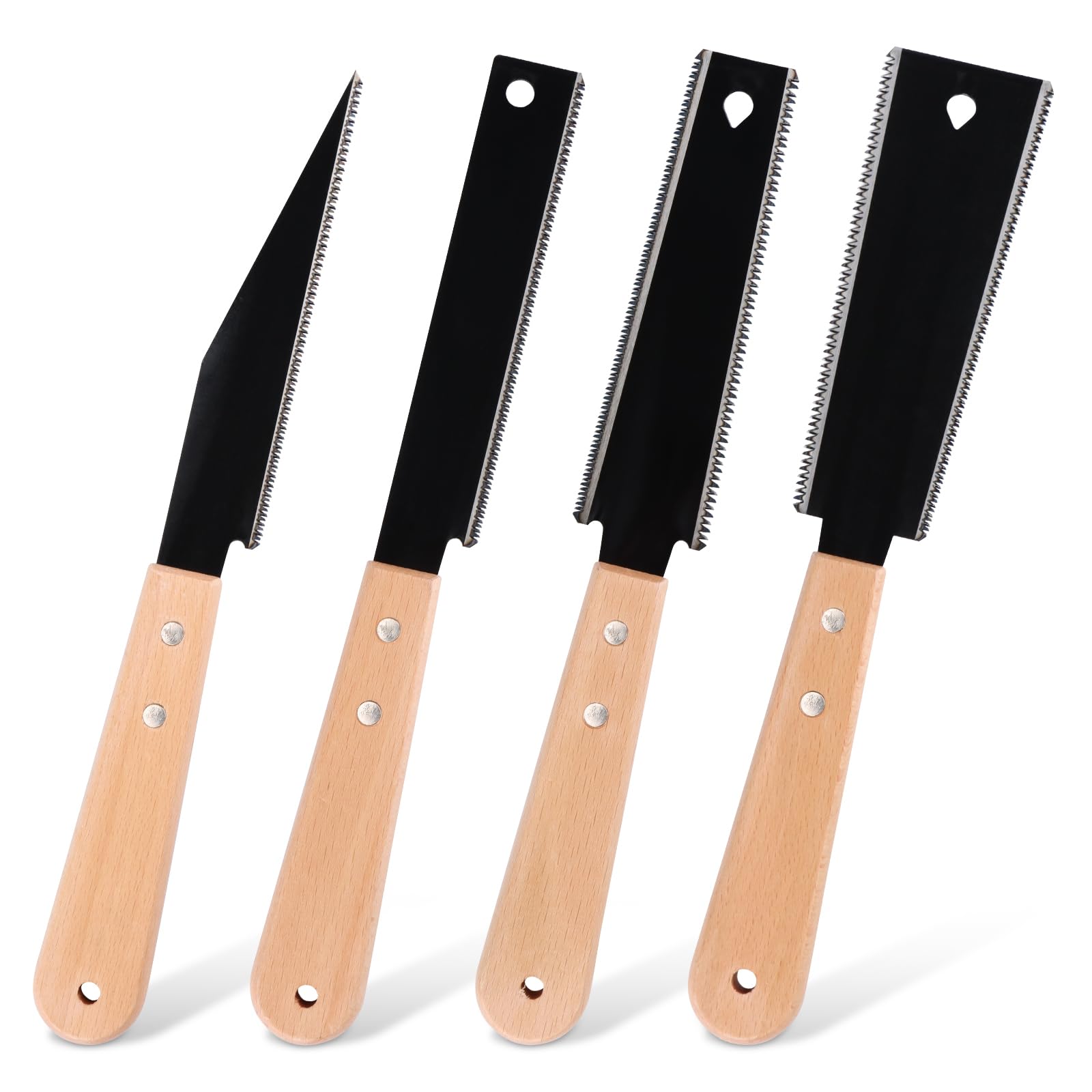 4 Piezas Sierra Japonesa para Madera Sierra de Mano Mini Sierra de Doble Filo Sierras de Dientes Finos con Mango de Madera para Cortar Maderas, Bricolaje Hecho a Mano (Negro)