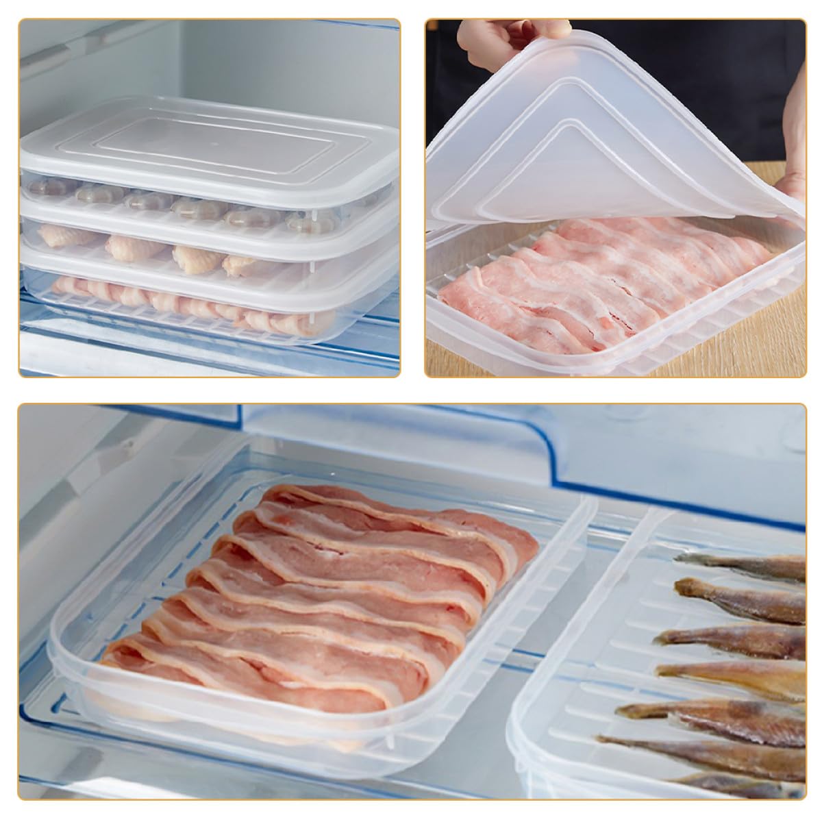 NUOBESTY Boîtes Alimentaires Hermétiques Conservation Fraîcheur Lot de 4 en Plastique pour Fruits de Mer et Poulet pour Réfrigérateur et Congélation