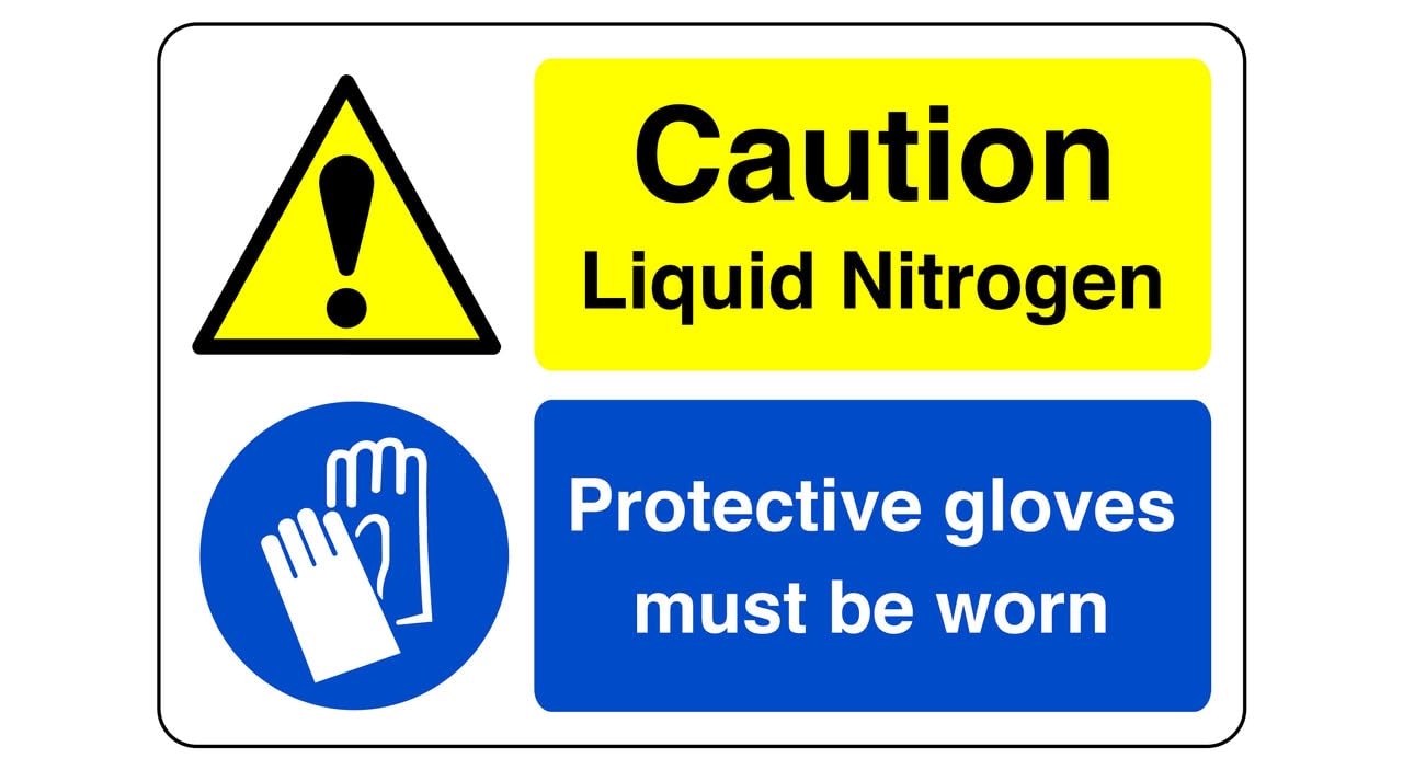 Safety First Display Ltd Yellow/Black Caution Liquid Nitrogen Sign - High Tack Self-Adhesive Sticker (300Mm X 200Mm) Viewing Distance Within 7M.