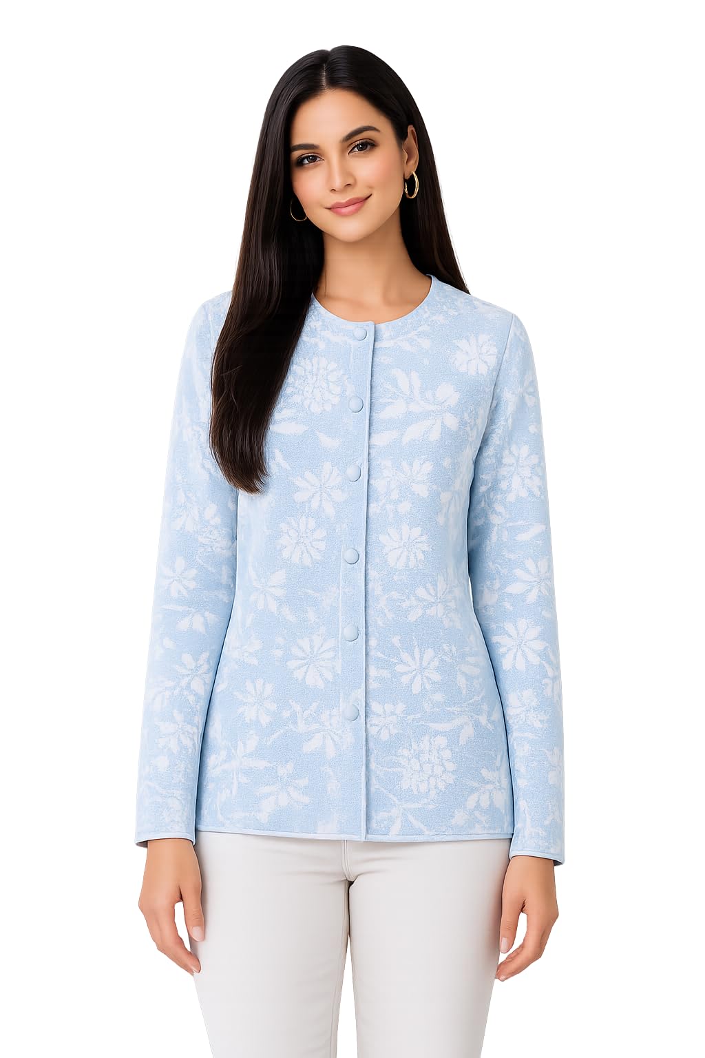 Knitting Print Design Casual Women Cardigan for Winter-image-29