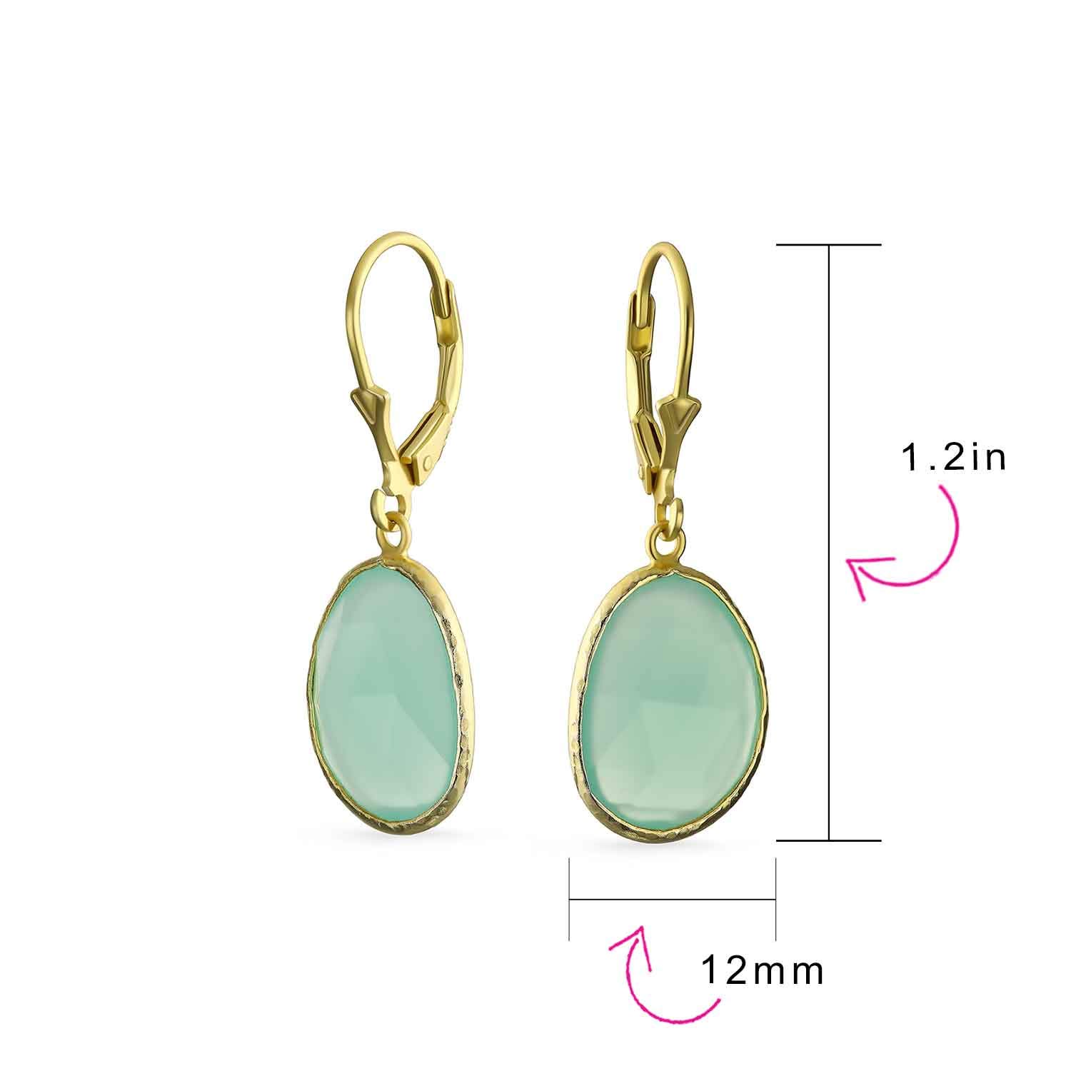Eleganter Ovaler Facettierter Pastellstein Mit Hängefassung: Lever-Back-Ohrringe Und Halskette - Rosa, Aqua, Mintgrün, Simulierter Chalcedon, 14 Karat Vergoldetes .925 Sterling Silber