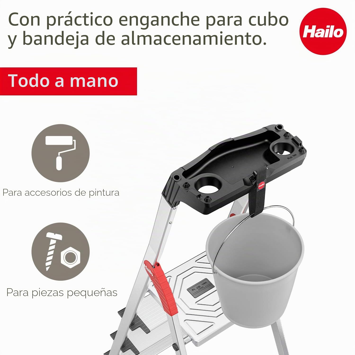 HAILO 8040-307 - Escalera de tijera de aluminio con peldaño ancho XXL EasyClix (3 peldaños)