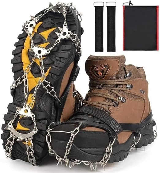 Ice Trekkers for Boots - Crampons Ice Cleats Traction Snow Grips for Boots Shoes with 23 Stainless Steel Spikes Anti Slip for Walking,Hiking,Climbing,Fishing and Mountaineering