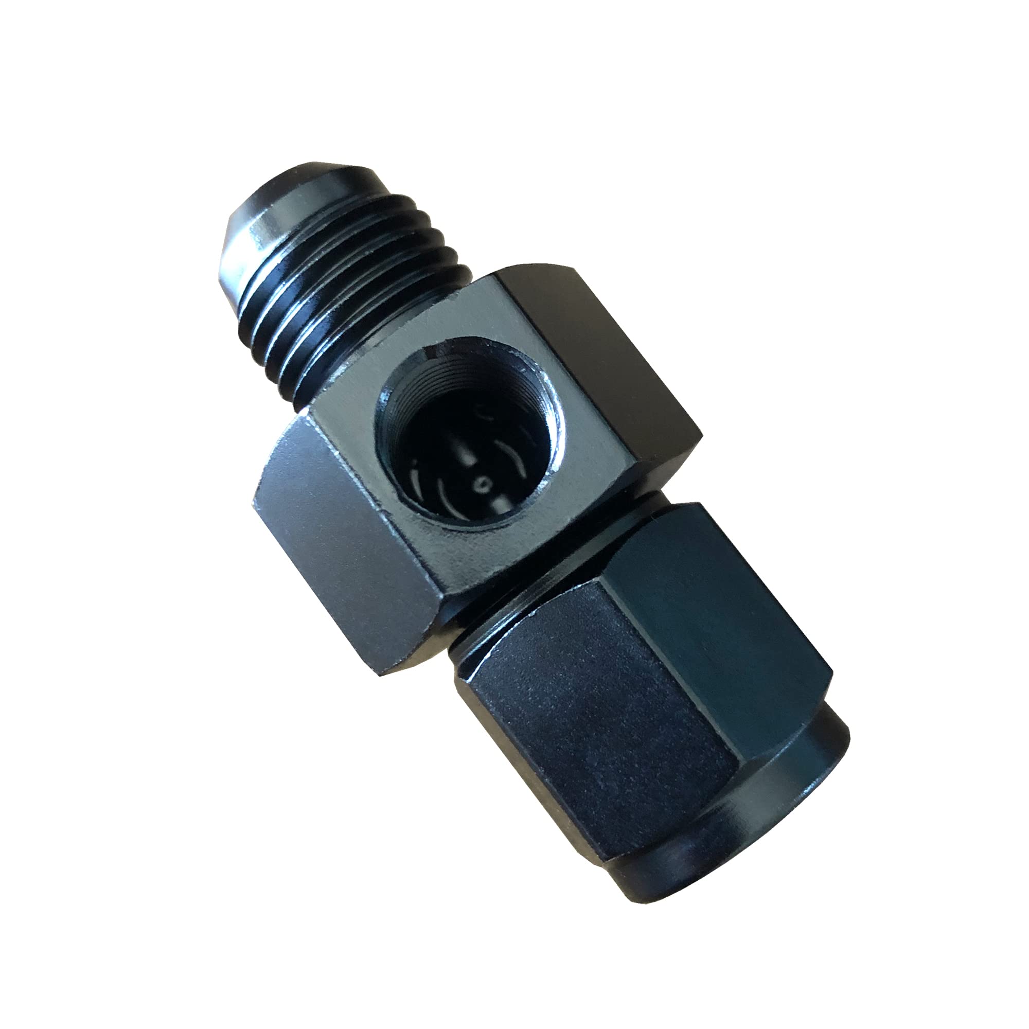 Black 6AN Male to AN6 Female With 1/8" NPT Gauge / Sensor Side Port Adapter
