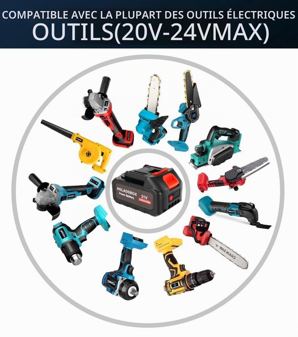 Batterie lithium 21 V - Batterie de remplacement de 4,0 Ah avec indicateur LED compatible avec le souffleur à feuilles et la mini-tronçonneuse sans fil 4 pouces/6 pouces