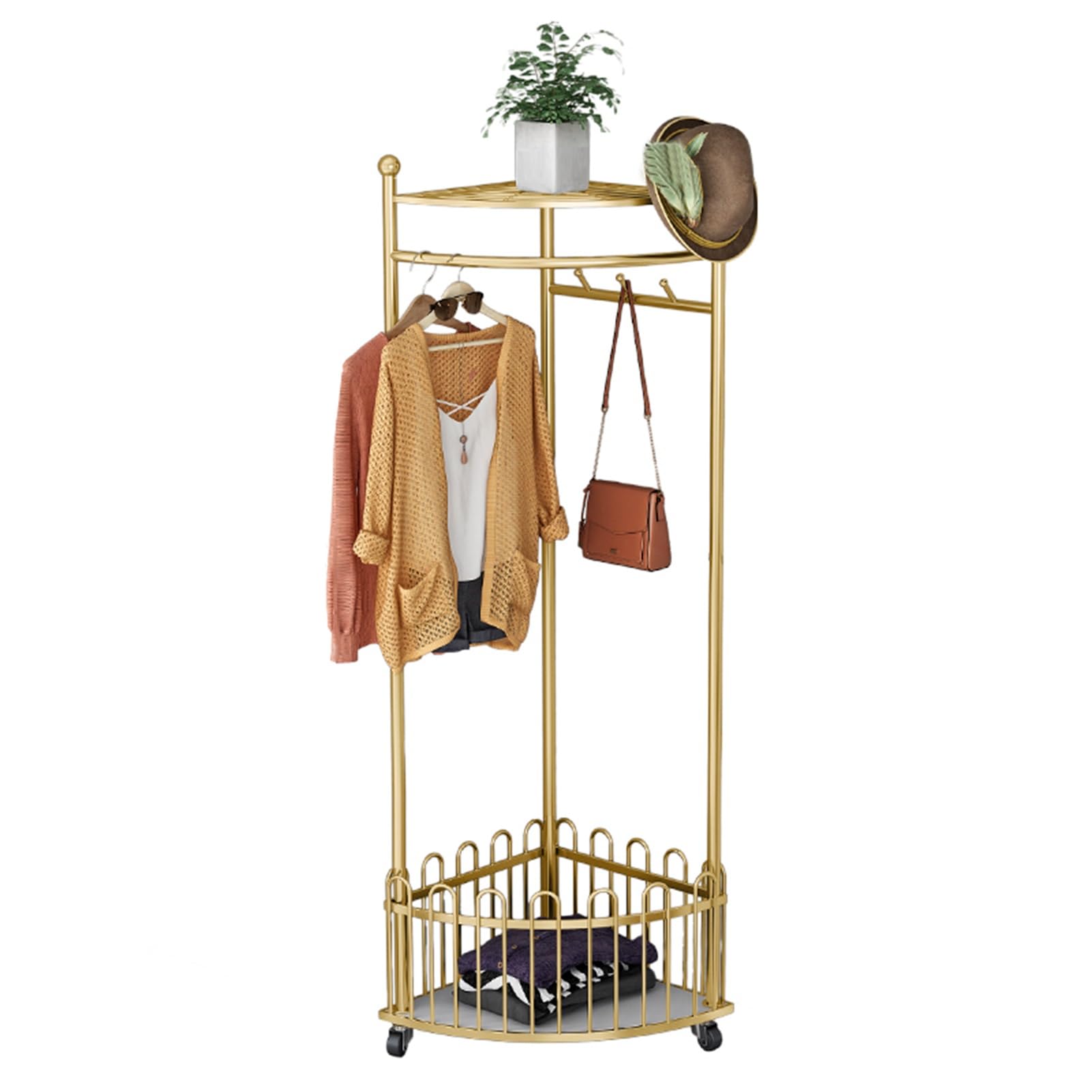 Porte-manteau d'angle noir en fer avec étagères pour optimiser l'espace de votre chambre