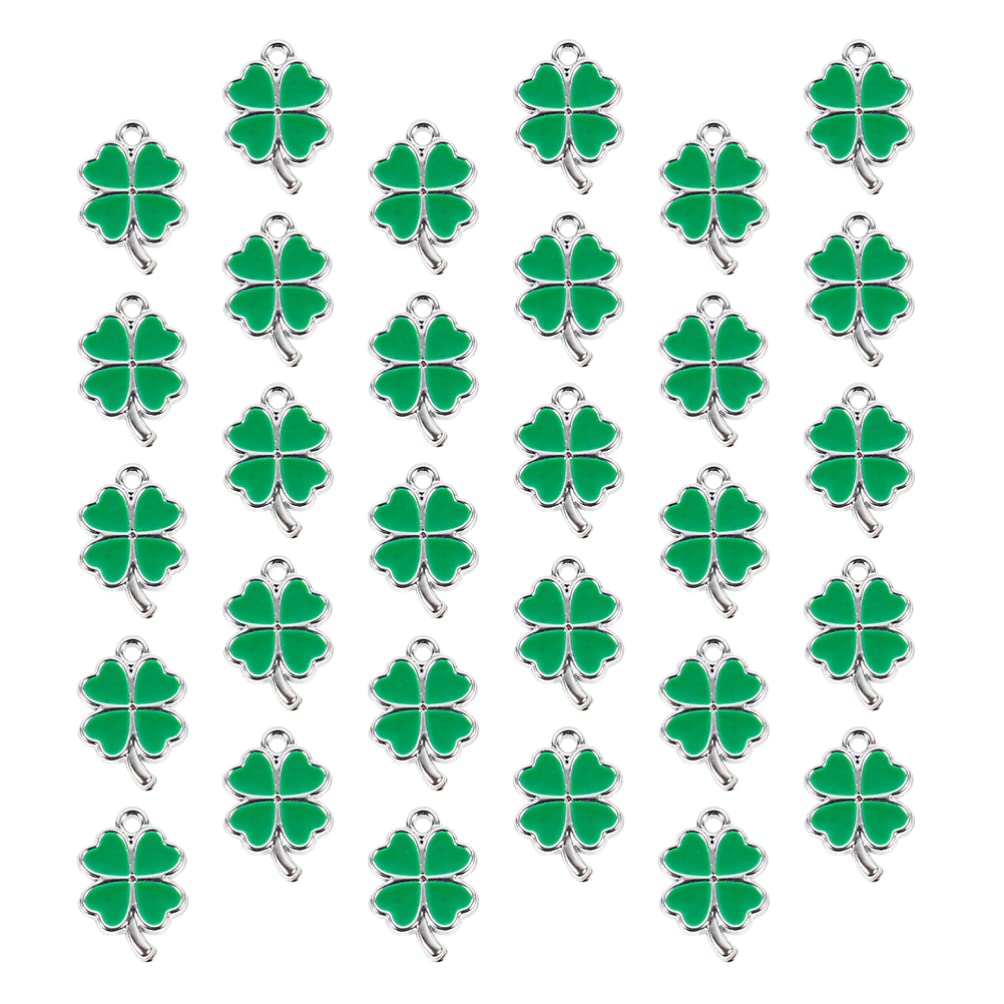 VALICLUD 30 Pcs Four Leaf Clover Lucky Charms Pendants St. Patricks Day Lucky Shamrock Charms for DIY Crafting Bracelet Necklace Jewelry Making Accessories