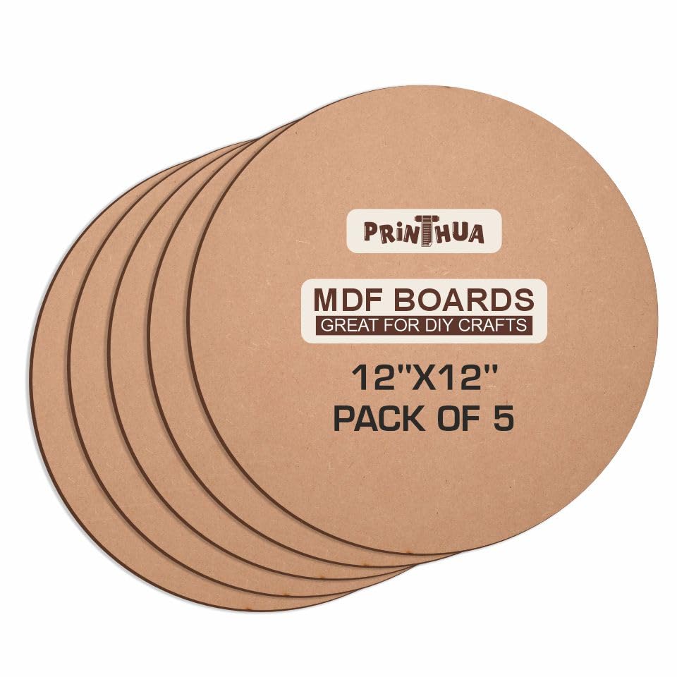 Printhua Round Circle MDF Pine Wood 2.5mm Thick 12 inch MDF Board for Art and Craft Unfinished Round Wood Slices for Resin Art, Mandala Art,Pyrography, Painting (12 INCH, Set of 5) (12x12 INCHES)-image-24