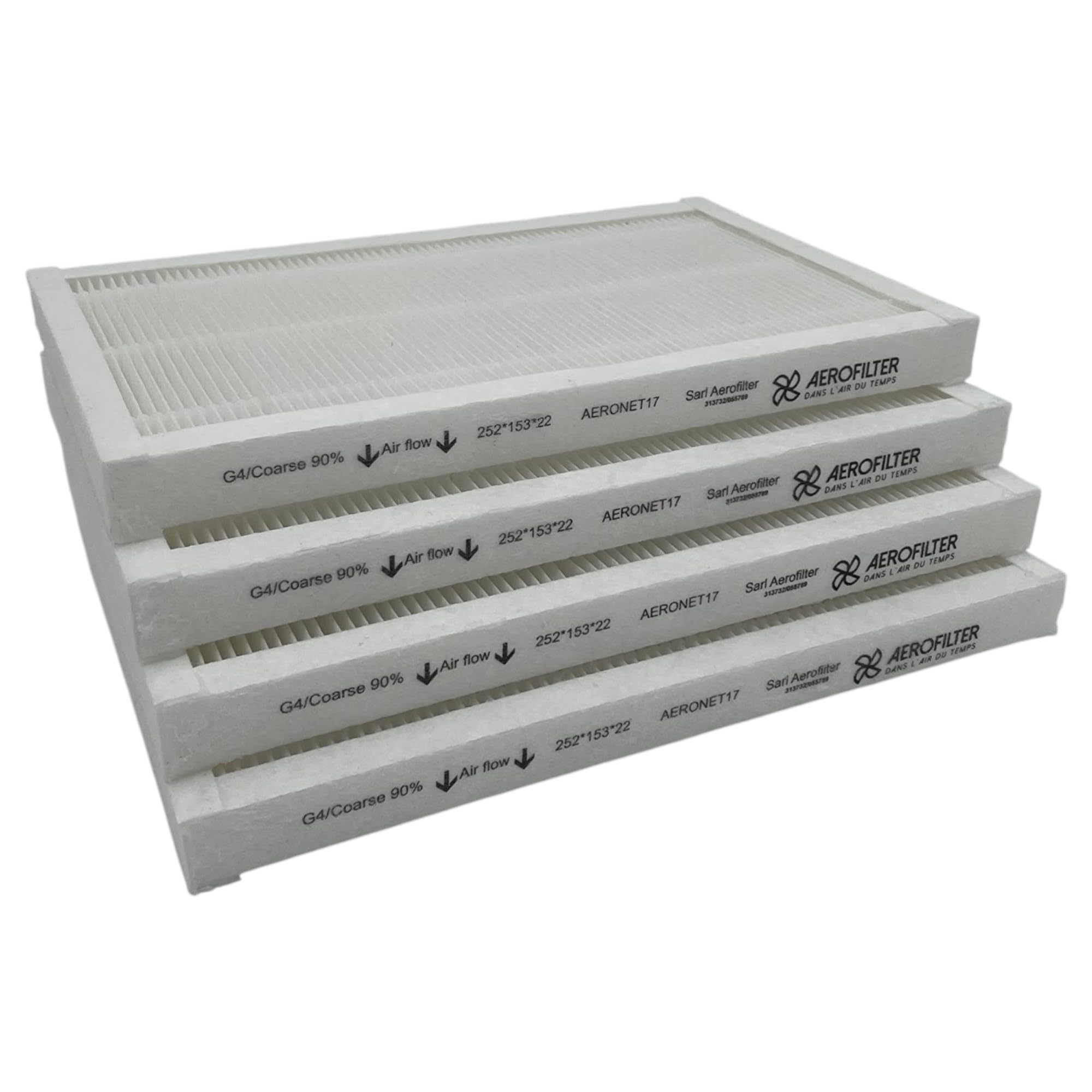 Lot de 4 Filtres G4 – Compatibles Murprotec CTA Modèles 2, 3 et 4 – 252x153x22 mm – Filtration Double Flux - Livraison Offerte Entreprise Française
