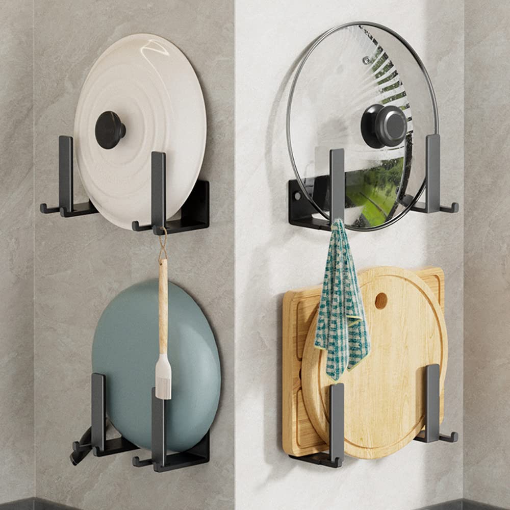 Porta Coperchio per Pentola Supporto per Coperchio di Pentola Organizzatore Montato a Parete con Adesivo Non è Necessario Forare, Doppio Uso per Cucine, Armadi（2 Pezzi，con lavello）