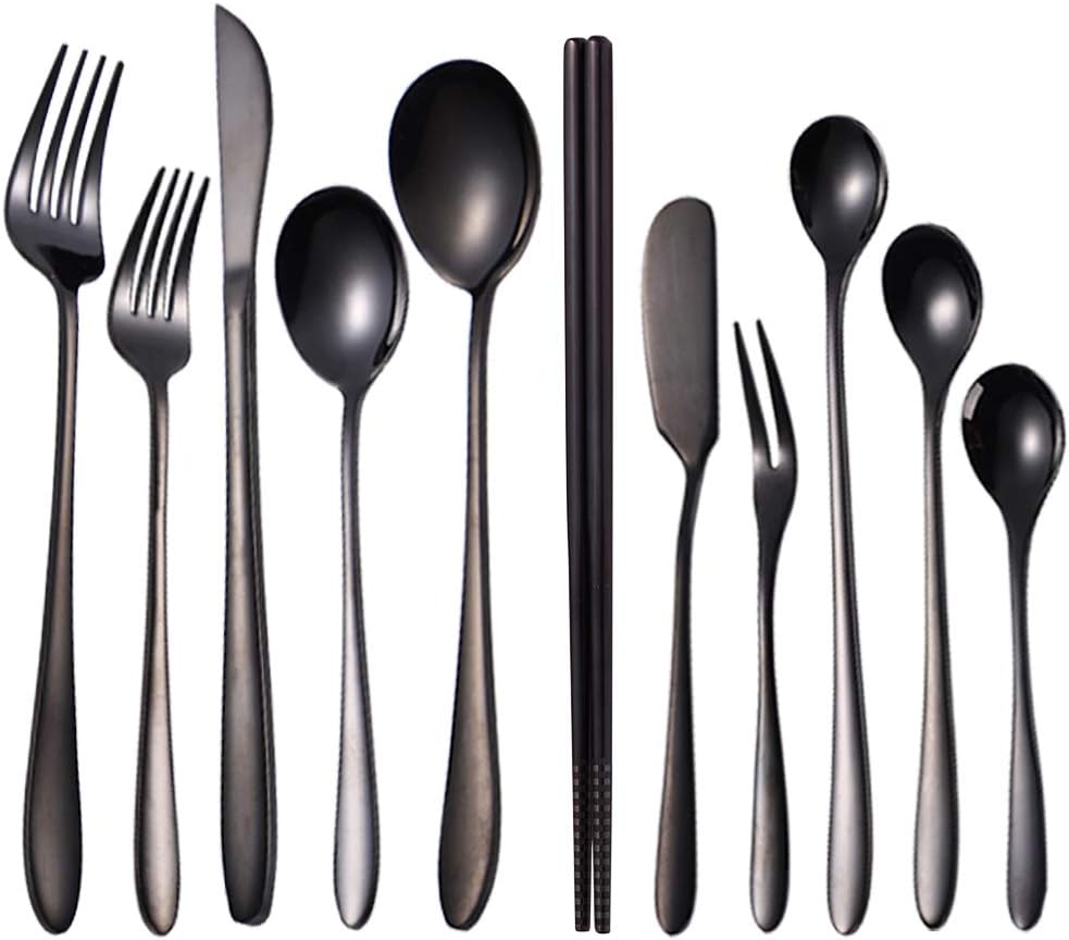 Flatware Set for 1, 11Piece Reusable Utensils Set, Unique 304 Stainless Steel