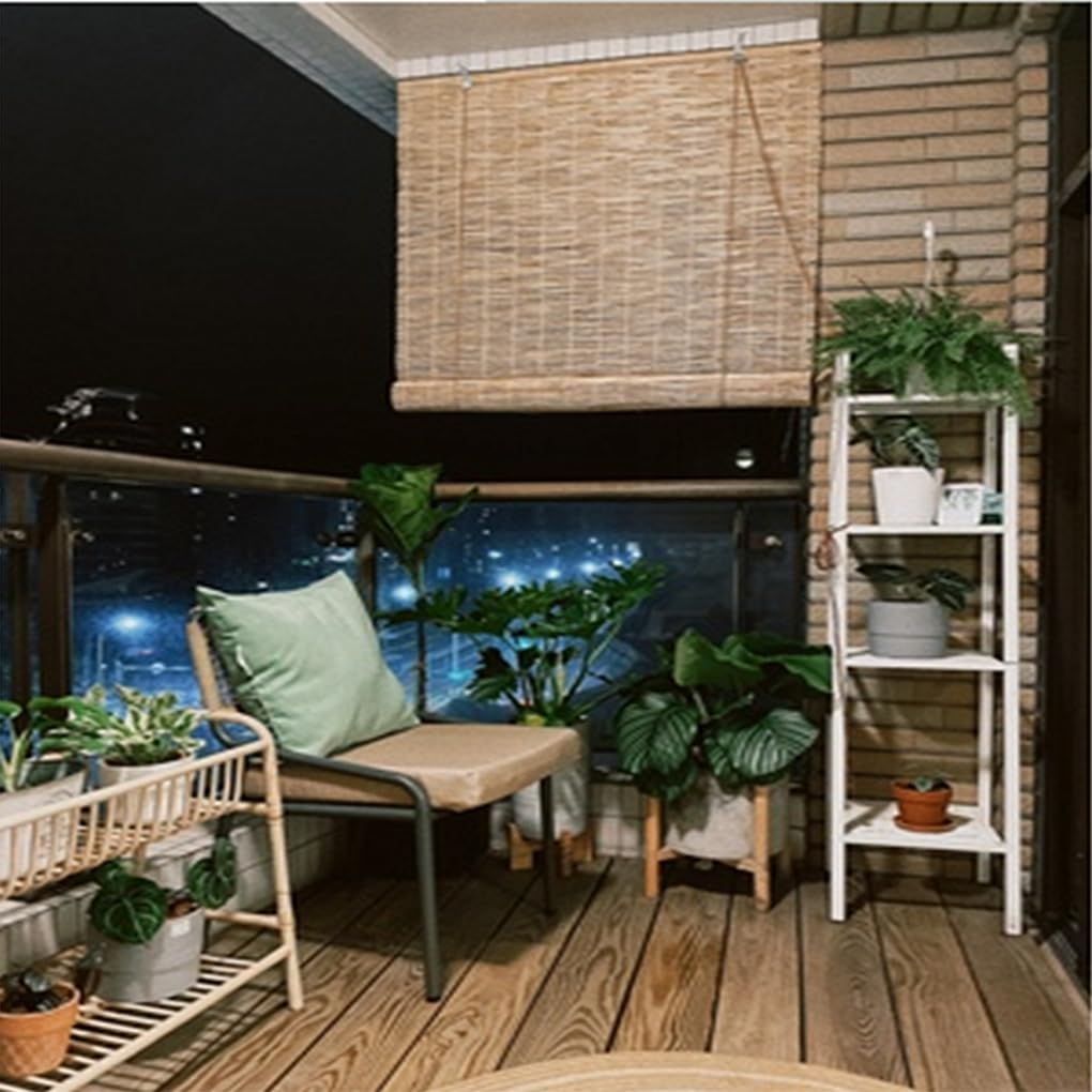 Tapparella a carrucola in Bamboo,Tenda Avvolgibile in Canna Ombra arelle Sole,canniccio di bambù linea bianca,Tenda a Rullo,Veneziana divisorio,Protezione della Privacy,Stile retrò (W125 x H200cm)