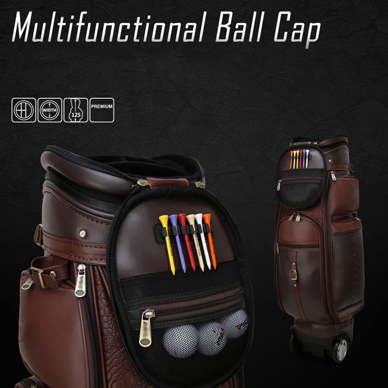 Professionelle Golftasche for den Außenbereich, hochwertige wasserdichte Golfwagentasche aus Leder mit 2 Rädern, multifunktionale Ballkappe, Golf-Standtasche, Reisetaschen for Golfschläger