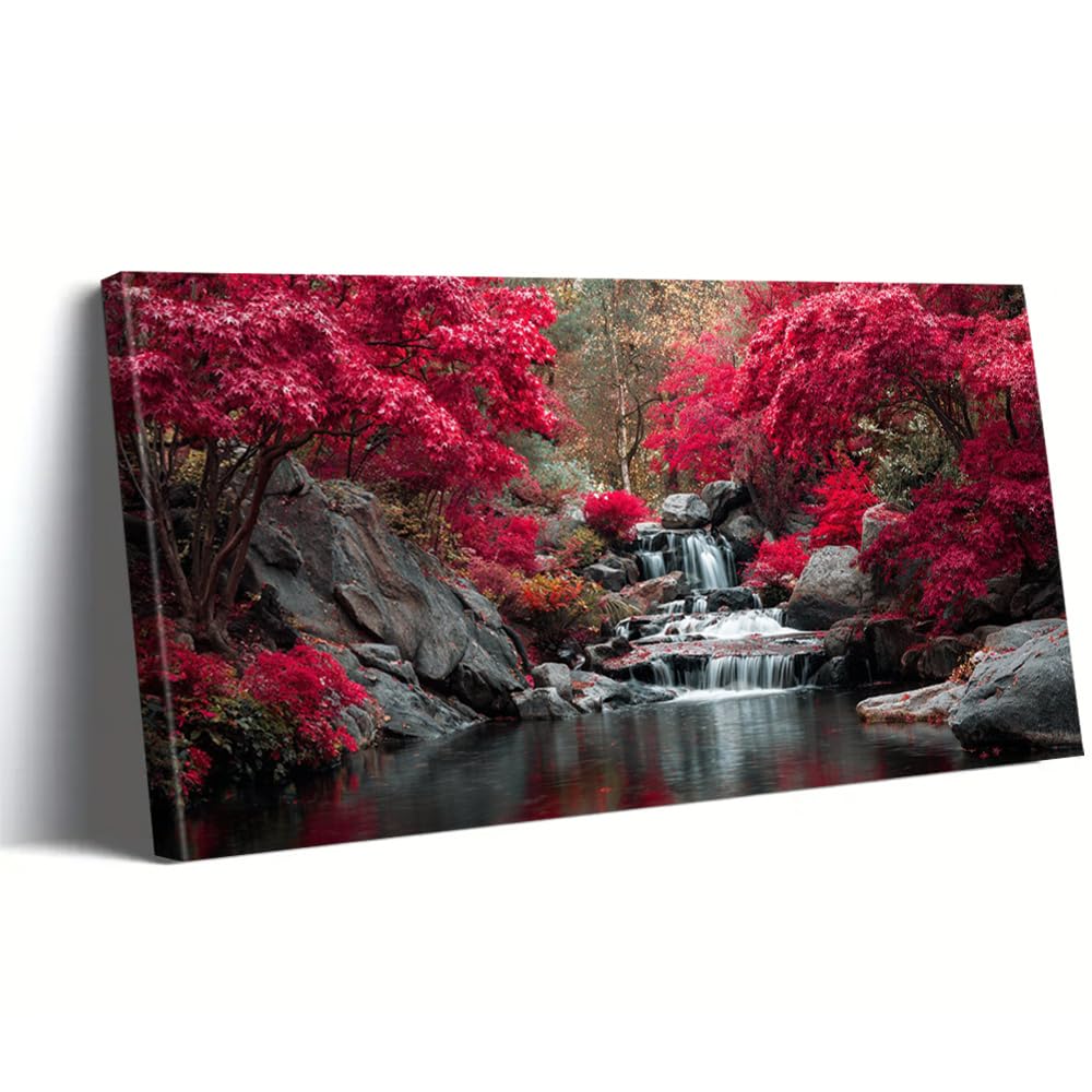AEFOUU Autumn Serenity Canvas Paintings Wall Decor Cascading Falls Art Prints Nature's Wall Artwork Modern Home Decor Picture(65x130cm/26x52in/Internal Frame)