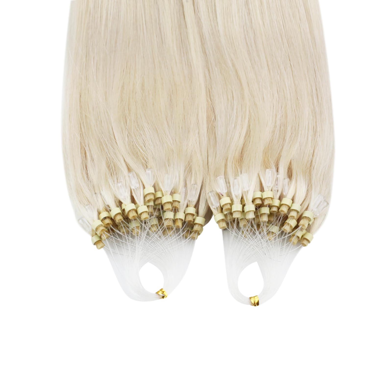 Ugeat Dopinki z mikro-ringami, prawdziwe włosy, blond, 45 cm, platynowy blond, gładkie, mikro-przedłużanie włosów, blond, miękki, mikro-ringi, dla kobiet, 50 g, 50 pasemek, 60 A