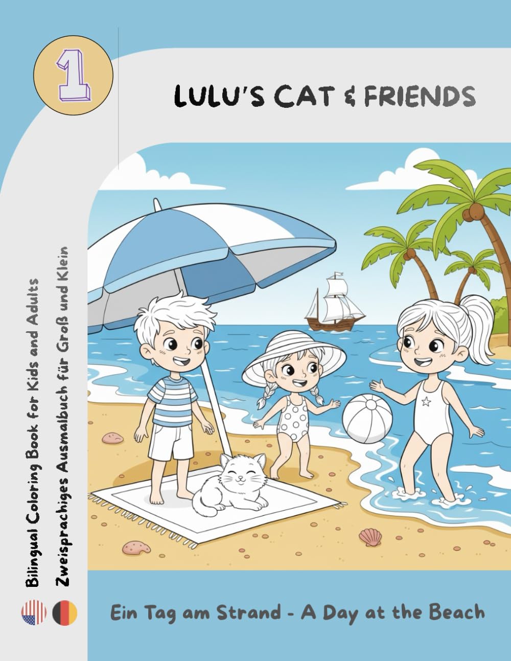 Lulu's Cat and Friends: Ein Tag am Strand - zweisprachiges Ausmalbuch (deutsch/englisch) mit Bastelteil