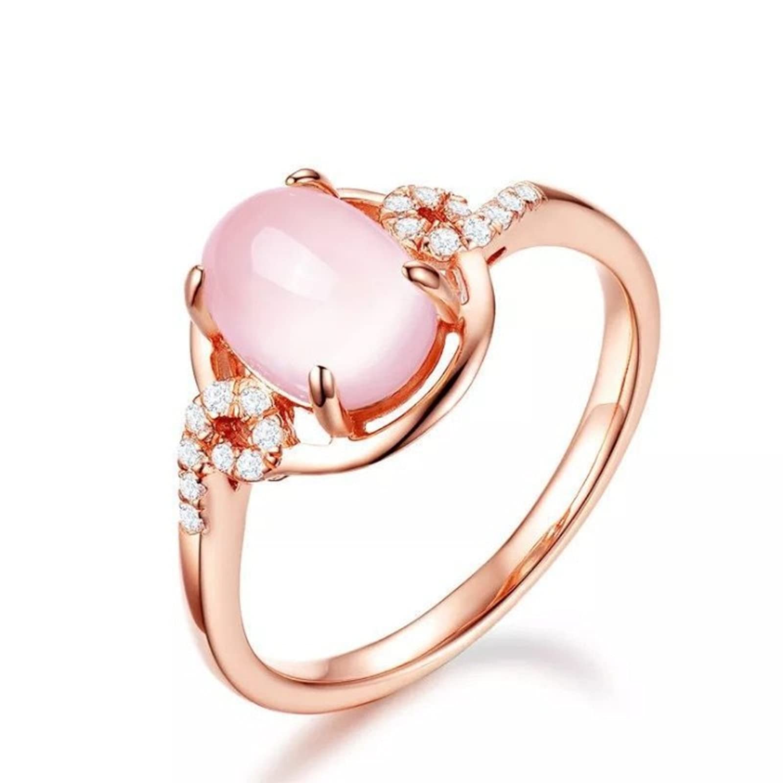 HCMA HCMA Anillo de piedras preciosas de cristal rosa plateado para mujer, anillo de piedras preciosas de ópalo de oro rosa y piedra de hibisco para mujeres, regalos de joyería