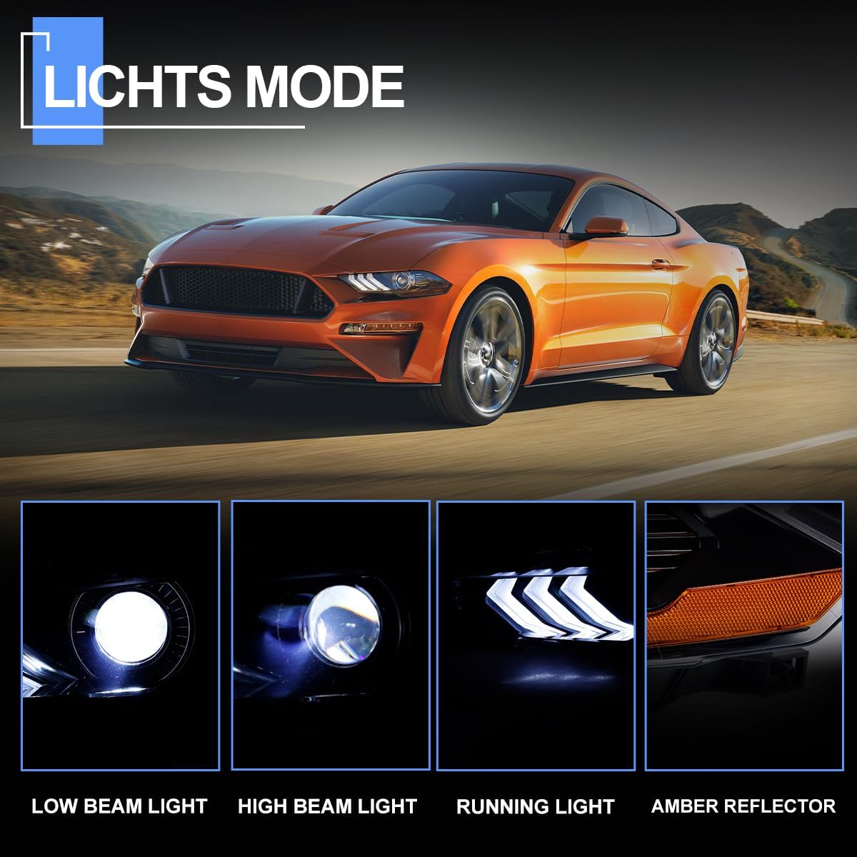 ROXX LED Headlight Fit for Ford Mustang 2018 2019 2020 2021 2022 2023, Full LED Projector DRL Headlights, Front Lamps Pair w/High Low Beam Reflector Passenger Driver Pair