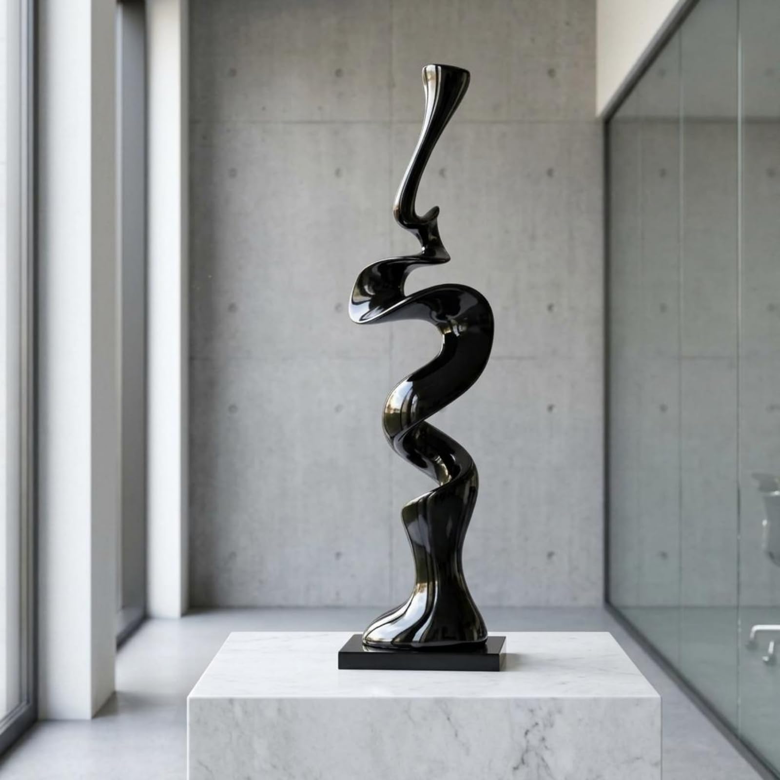 Milageto Escultura Moderna Estatua Adorno Figura en Resina con Base de Mármol y Acabado Reflectante Que el Espacio sin Recargar, Plateado, Grande