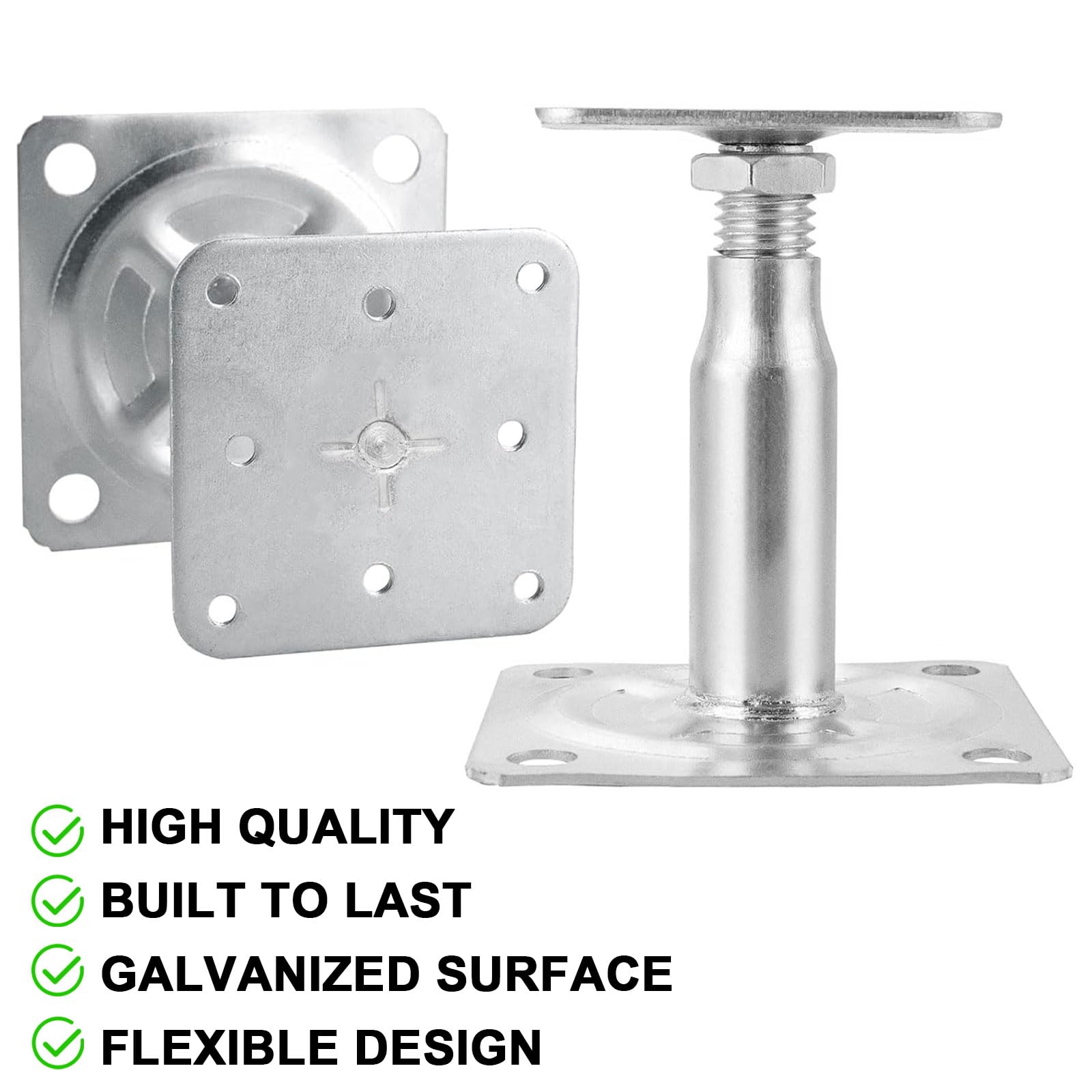 Lot de 4 supports de poteau réglables en hauteur avec 16 vis, supports réglables en hauteur de 100 à 140 mm, pour clôtures, abris, abris de voiture, pergolas, travaux de construction