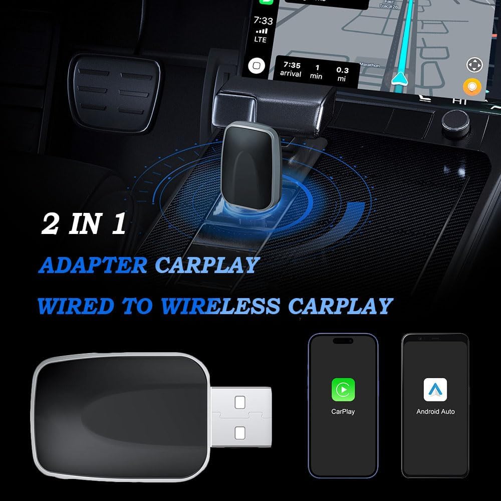 Bezprzewodowy adapter Carplay do Seat Alhambra/Ibiza/Leon/Toledo 2016-2024, bezprzewodowy adapter samochodowy z systemem Android Konwersja przewodowa pasuje do iOS 10+/Android 10+, złoty