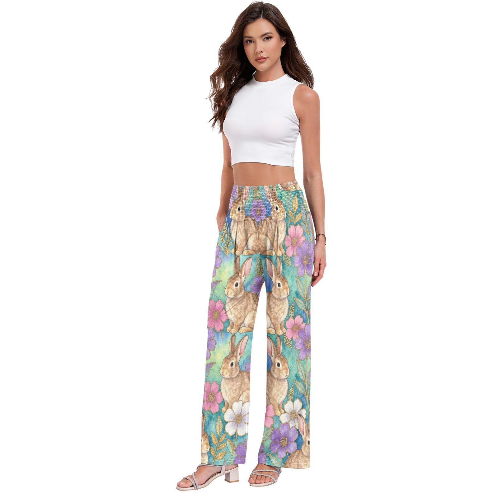 Rabbit Bloom - Pantalones largos casuales para mujer, ligeros, elásticos, ropa de descanso