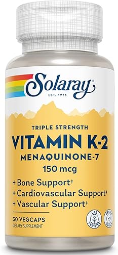 Solaray Vitamina K-2 de triple fuerza como MK-7 150 mcg Salud cardíaca y ósea soporte de función vascular 30 unidades
