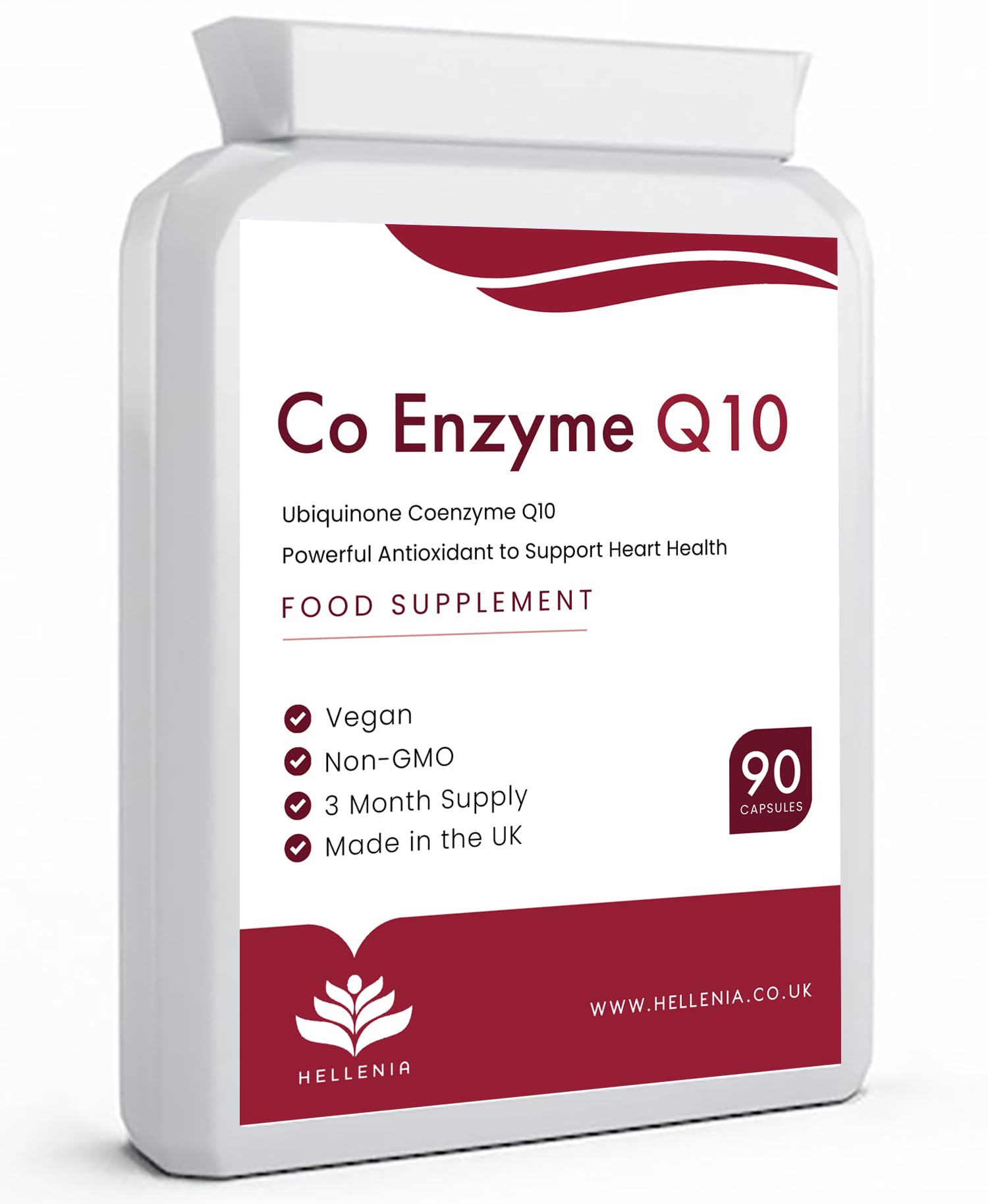 Co Q10 Capsules - 100mg Co Enzyme Q10 Supplement | High Absorption | Powerful Antioxidant | Supports Heart Health | 90 Capsules - Easy-Swallow | Made in The UK by Hellenia