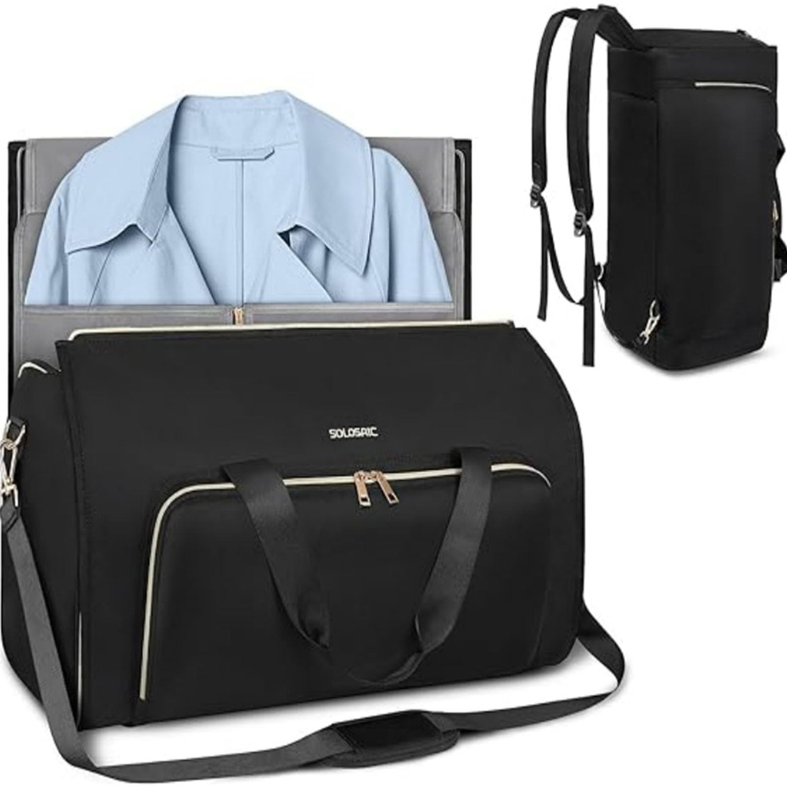 Hixingo Handgepäck-Kleidersack, Umwandelbarer Anzugtasche Rucksäcke Kleidersack, Weekender Nachttasche mit Schuhbeutel, die 2-in-1-Hängekoffer-Reisetaschen, für Reisen Koffer (Schwarz)
