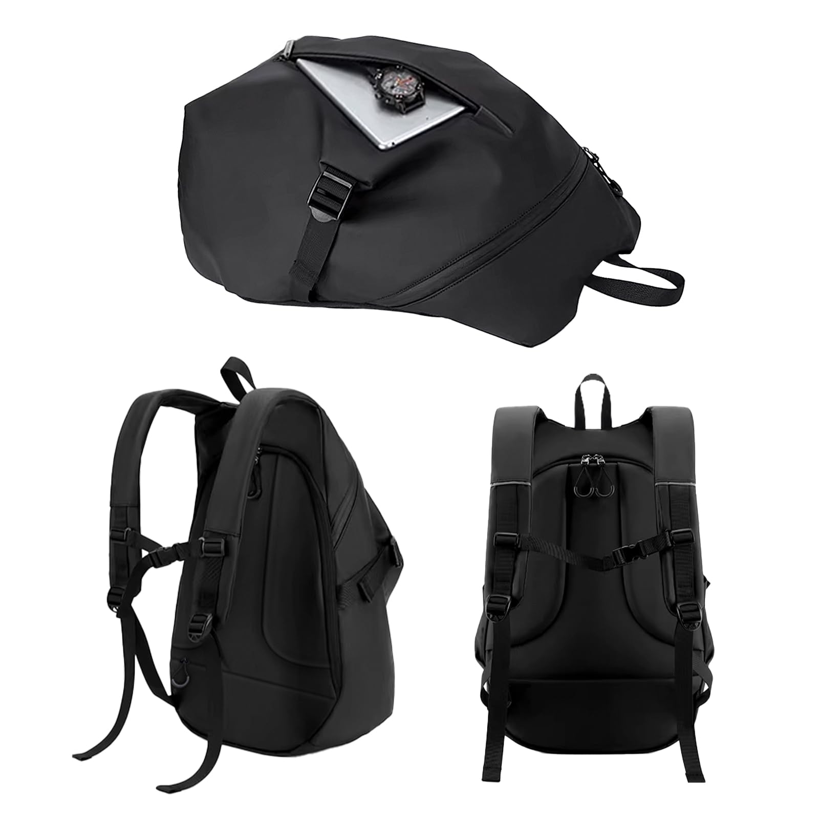 Sac à dos de moto résistant à l'eau avec compartiment pour casque, sac à dos de voyage, sac à dos pour ordinateur portable, sac à dos léger et décontracté pour l'école, noir