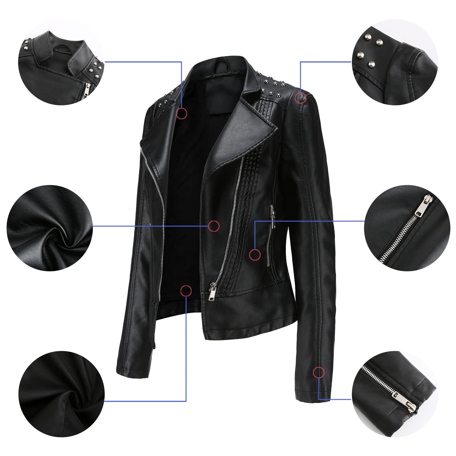 E-girl Damen Kunstleder Motorradjacke Revers RV,EU 36-46