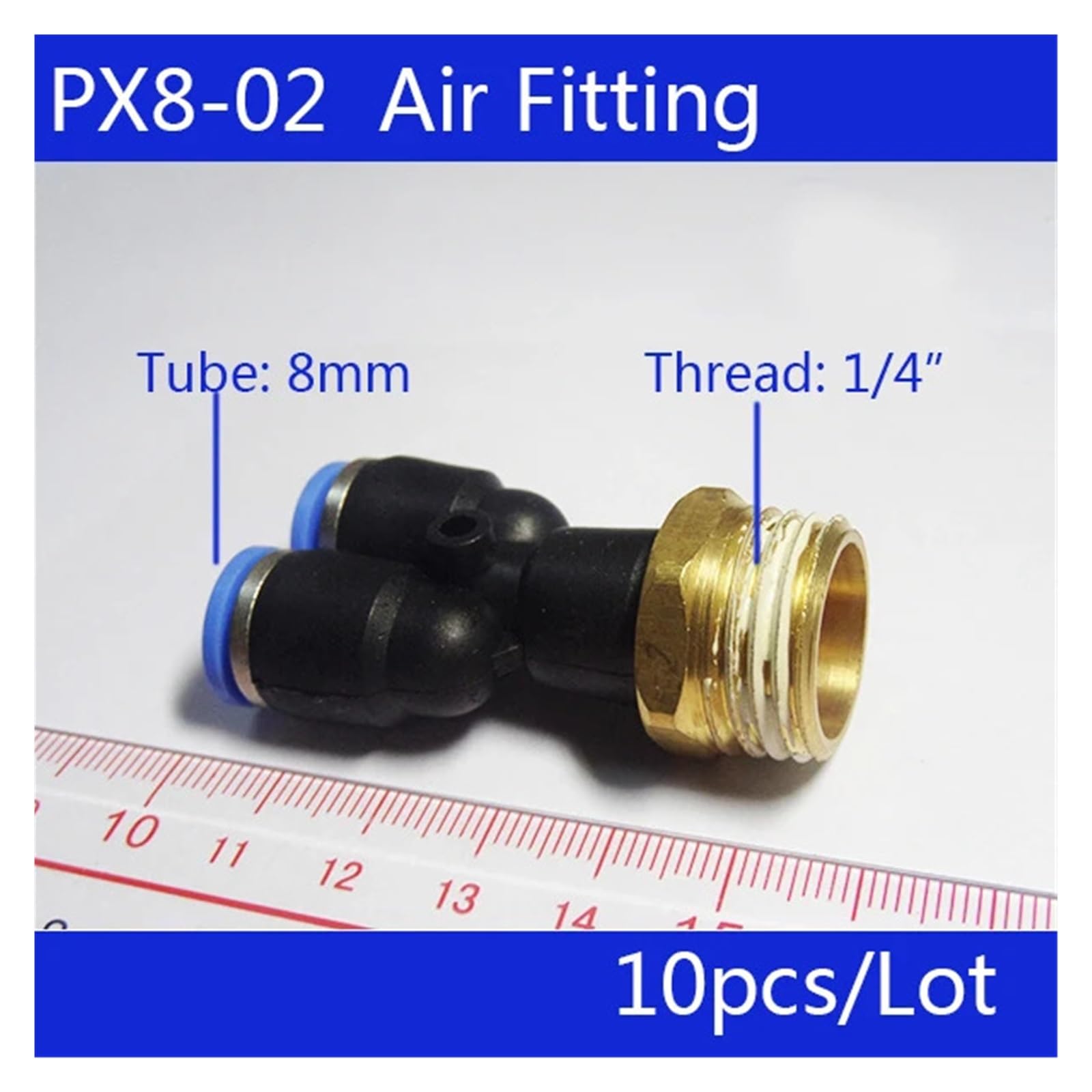 10 pièces PX8-02, connecteurs pneumatiques à air comprimé 1/4" PT à 8 mm en Forme de Y, raccords Rapides
