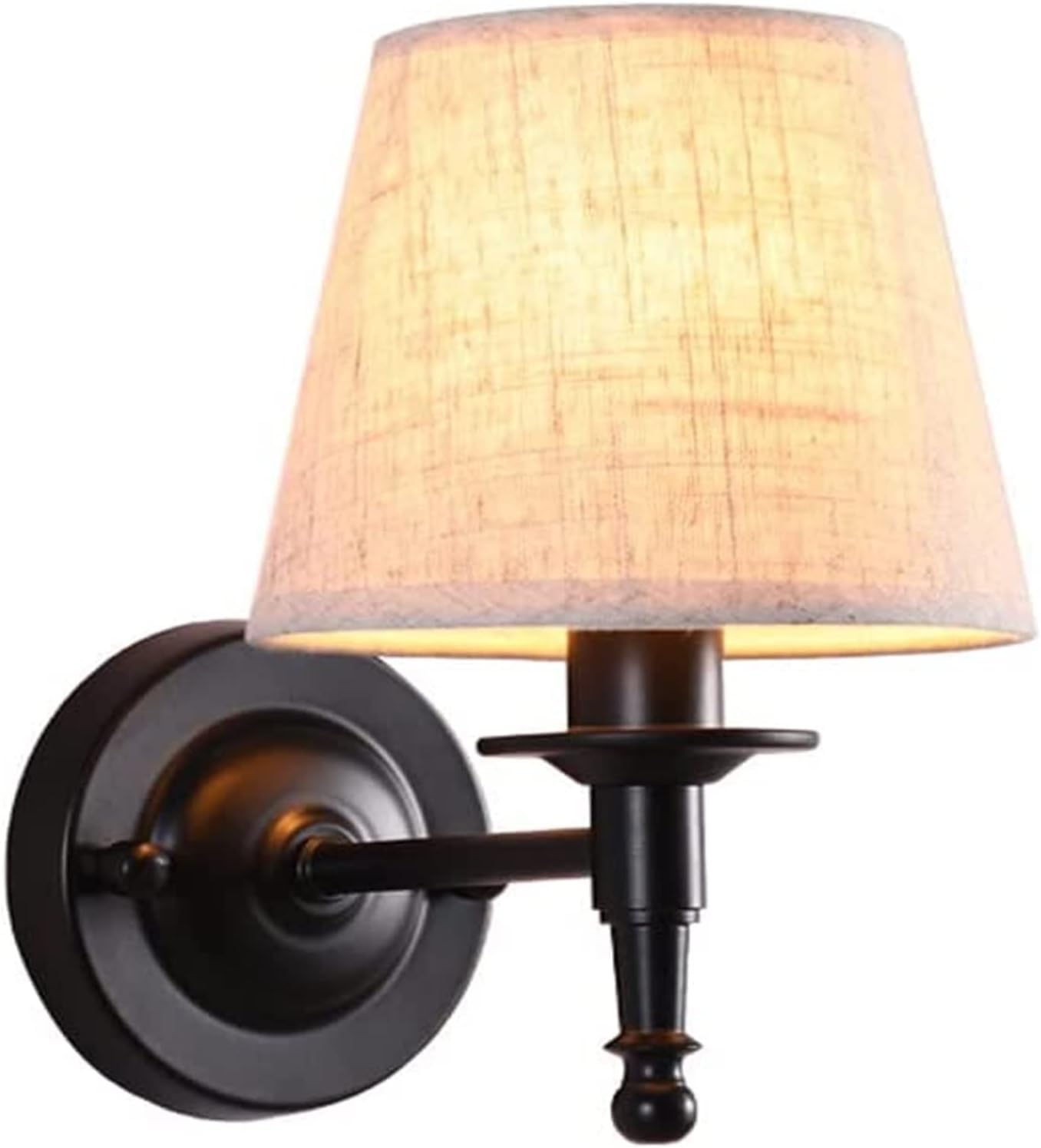 OZBMA Classic Fabric Wall Light Black Metal Sconce Bedside Lamp V-intage Headboard Lighting Fixtures Retro (Onecolor)