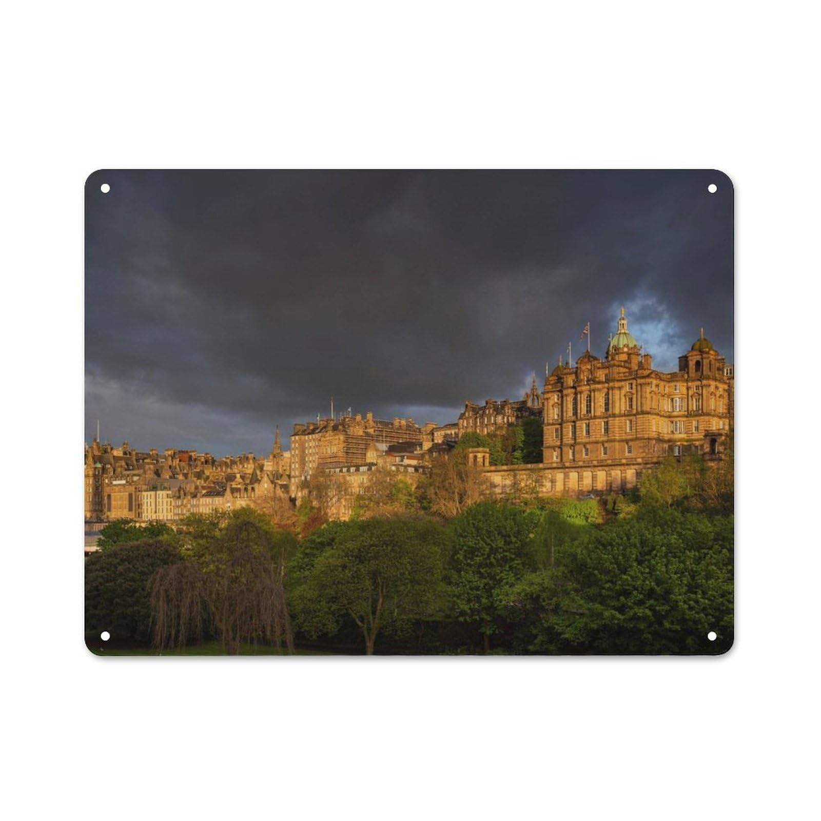 Junmoney Style-3 Warehouse Style Tin Wall Sign 30X40cm Featuring Edinburgh Old Town Skyline, Loft Wall Plaque For Loft, Studio, Office Or Creative Room