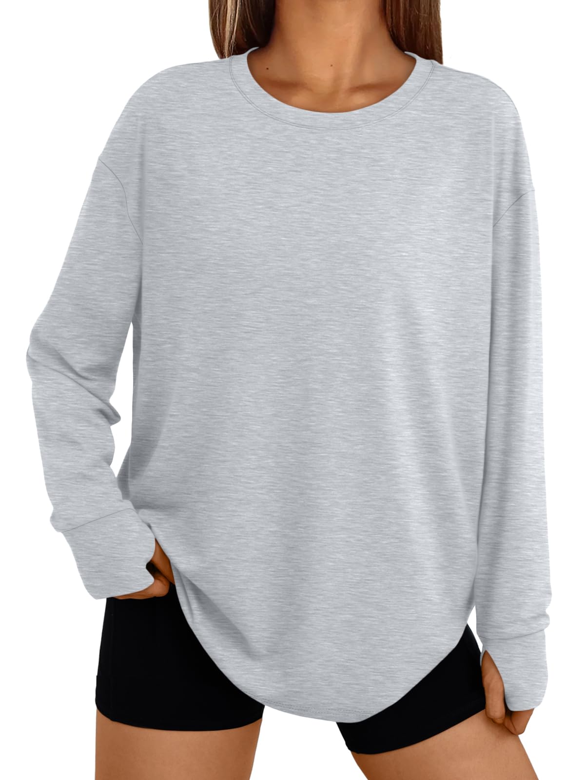 trendy queen Womens Oversized T Shirts Fall Thumb Hole Long Sleeve Workout Tops Fashion Plus Size Gym Loose Y2k Tunic Tee-picture-11