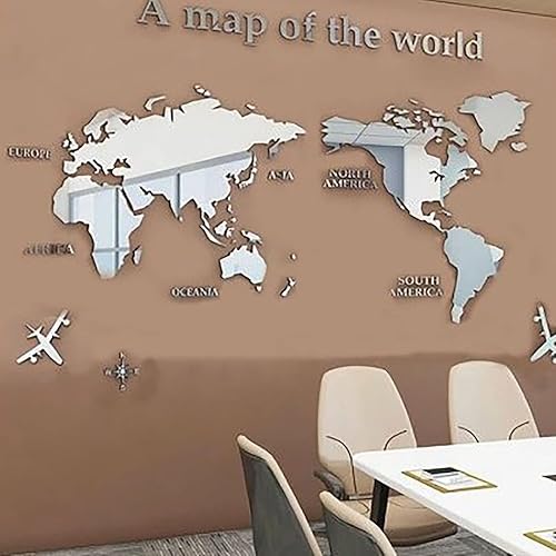 Miniatura 5 de Adhesivo de pared 3D, acrílico con mapa del mundo para pared, para despegar y pegar, calcomanía de pared extraíble para guardería, oficina, sala de