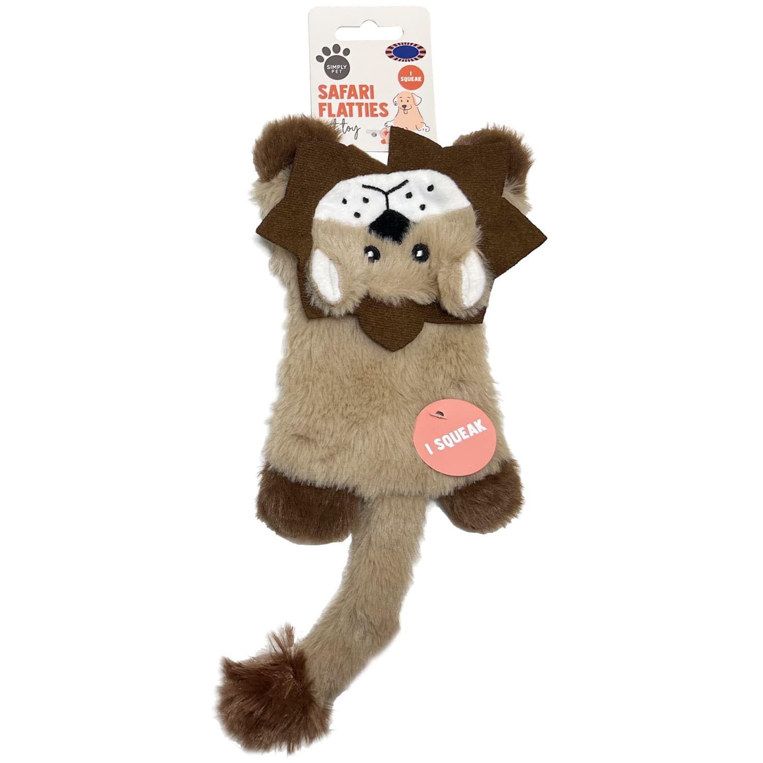 BargainsMania Safari Flatties Dog Toy - This Safari Flatties Dog Toy Is Made For Fun Play With Your Pooch - Complete With A Squeaker (Lion)