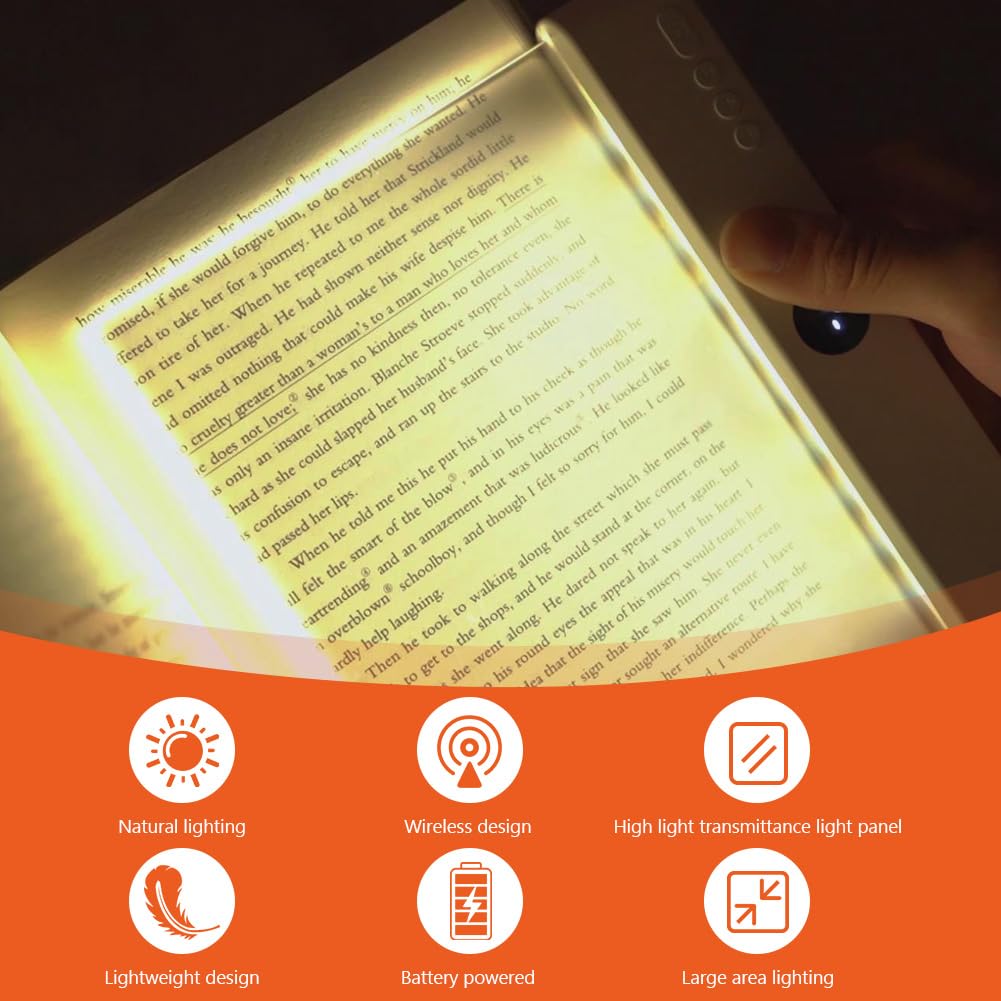HOTUT Luz Plana para Libros, Luces de Lectura LED para Libros en la Cama, Lámpara de Lectura Recargable, 3 Colores de Protección Ocular & Brillos Continuamente Ajustables, Protección Ocular (Blanco)