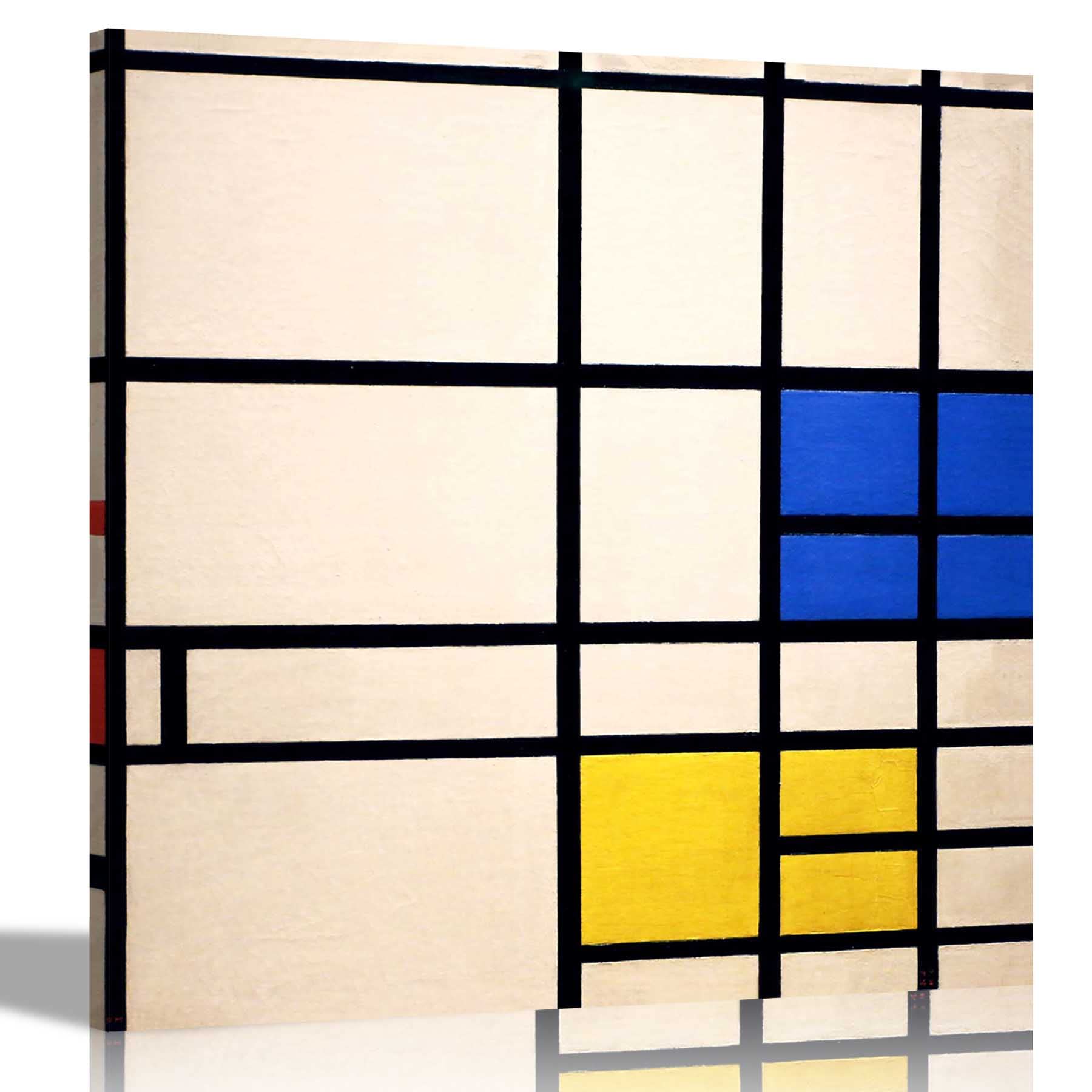 Artley Prints Composition 11 Red Blue Black Composition 11 With Red Blue And Black Piet Mondrian Canvas Prints Stretched Framed Wall Art Poster Pictures Artwork 40 X 40Cm (16 X 16 Inches)