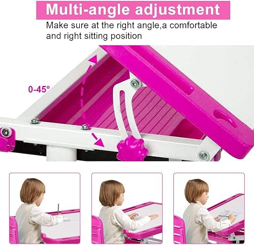 Miniatura 3 de BLKMTY Juego de escritorio y silla, juego de mesa y sillas de pintura, escritorio escolar ajustable en altura con escritorio inclinable, escritorio