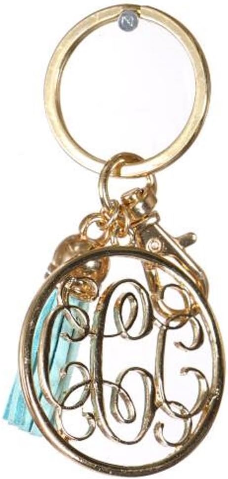Initial Jewelry Personalized Monogrammed Alphabet Initial Letter Keychain, Key Ring, Bag Charm w/ Tassel (C-Gold)