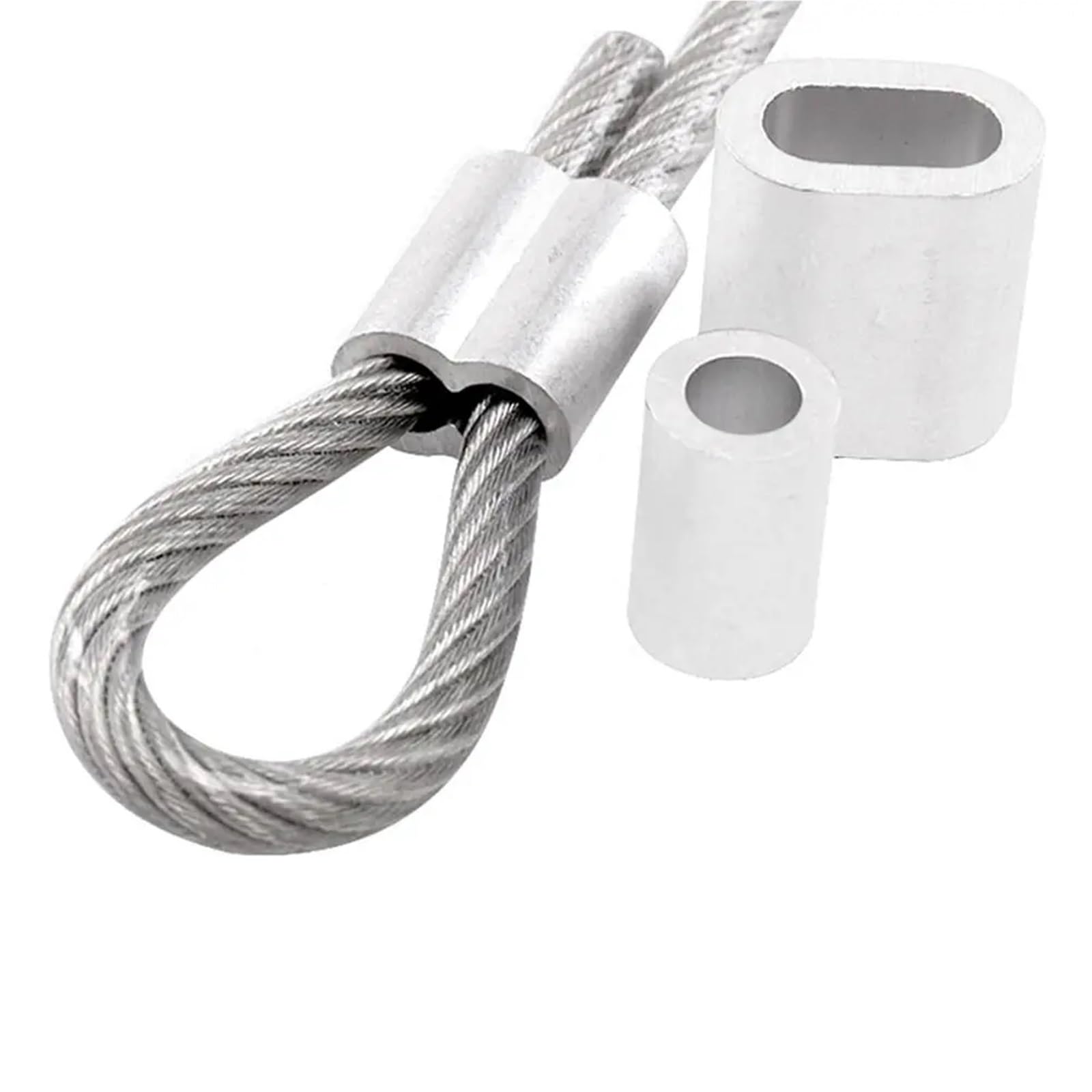 Puntali, Manicotti a crimpare for cavi 200 pz Clip di fissaggio for fune in acciaio Puntali in alluminio a doppio foro a 8 forme