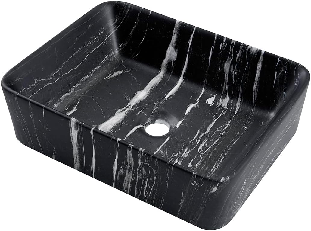 Miyili 19"x15" Marbling Vessel Sink Rectangle - Modern Rectangular Top Counter Bathroom Sink Porcelain Ceramic Lavatory Sink Bowl, VS4837M