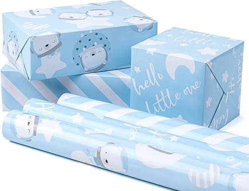 Miniatura 1 de RUSPEPA Rollos de papel de regalo para baby shower, niña y cumpleaños 17 pulgadas x 10 pies por rollo, total de 3 rollos, color rosa bebé niña