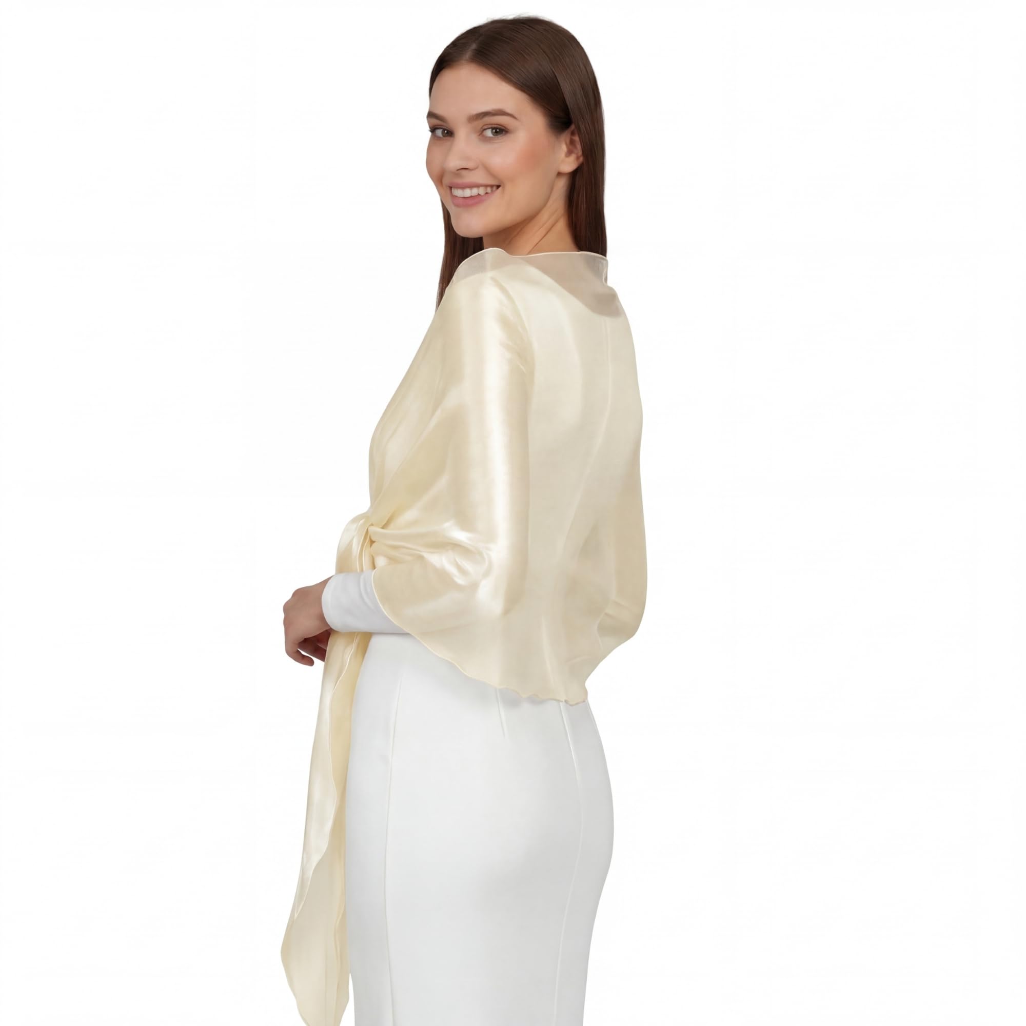 Basic Sense Shiny Shimmer Shawl and Wrap for Evening Dresses - Extra Large 100" Scalloped Bridal Shawl, Iridescent Sparkle Scarf for Weddings, Prom, and Formal Events