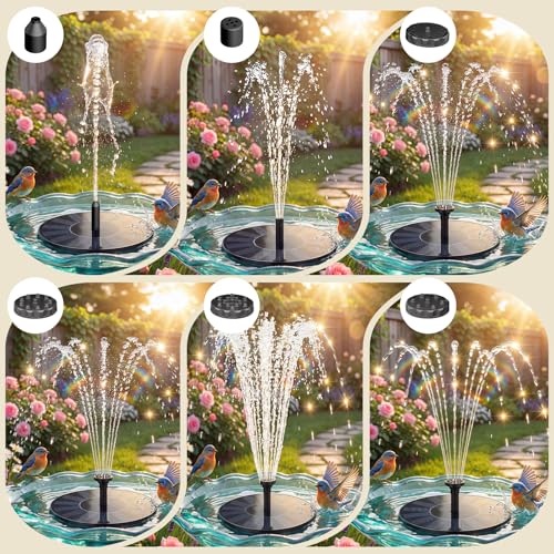 Image of AISITIN Solar Fountain Pump for Bird Bath with 4 Fixer & 6 Nozzles