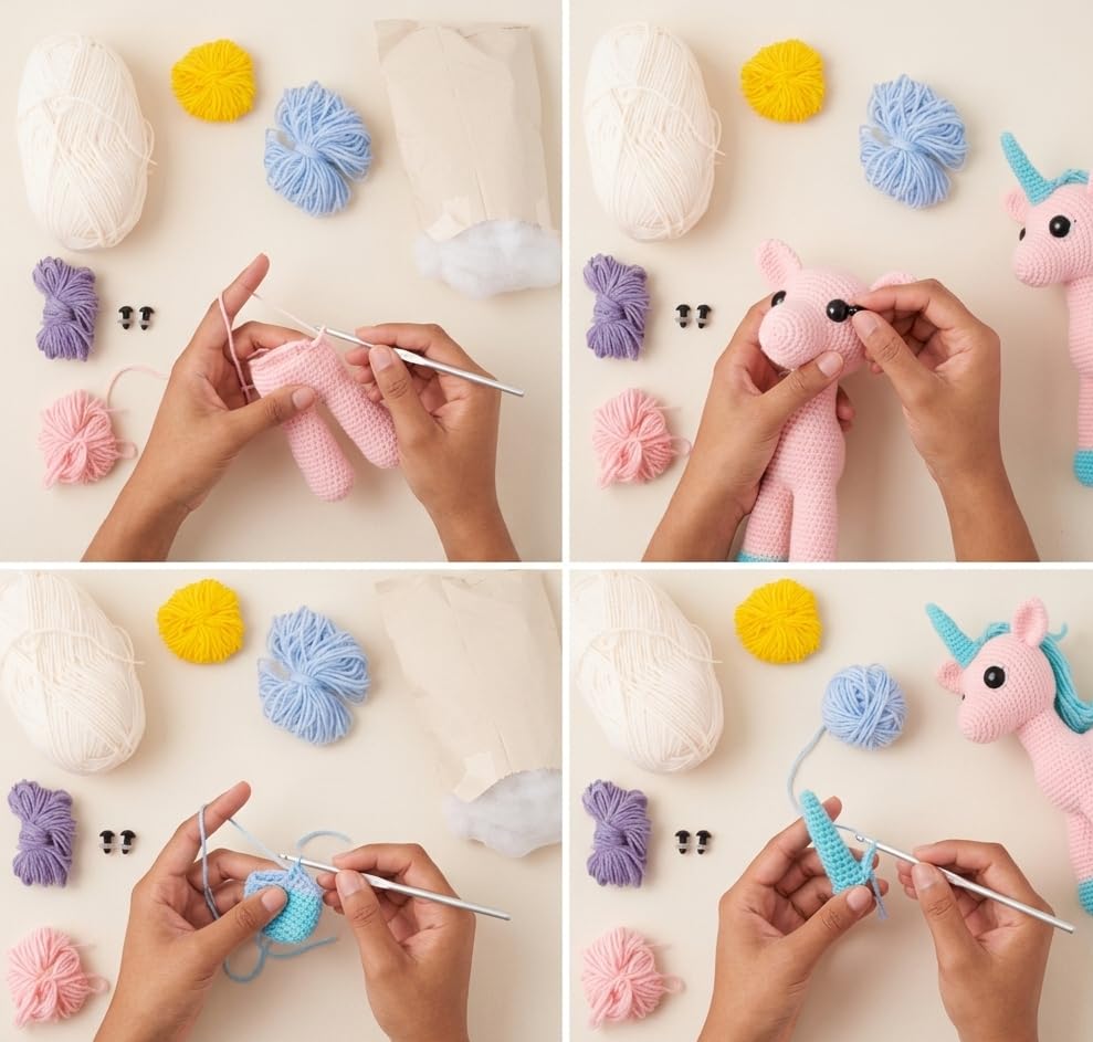 Image of Itsy Bitsy DIY Amigurumi Crochet Kit Whimsy Unicorn | Beginner Friendly Crochet Craft Set | Make Cute Handmade Unicorn Plush Toy | Complete DIY Hobby Gift Box